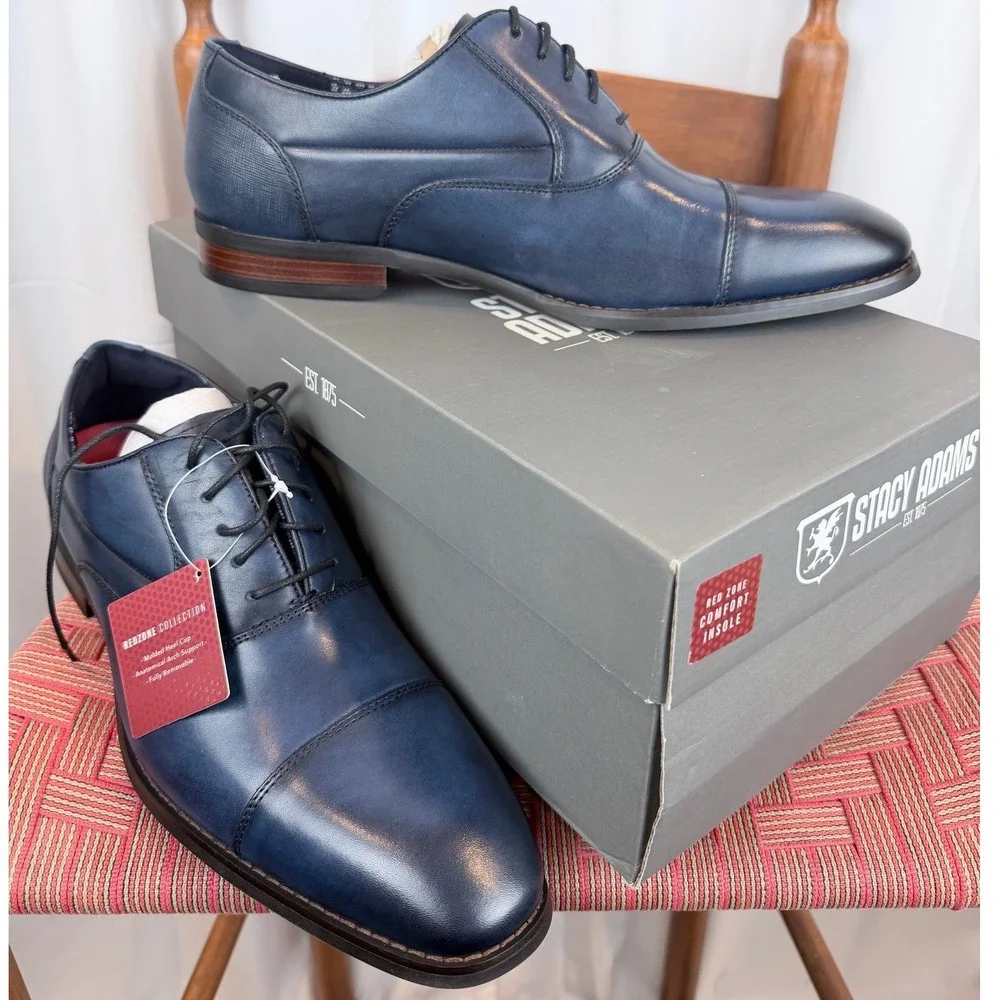 Stacy Adams Kallum 25568 Mens 10M Navy Cap Toe Oxford Dress Shoes New Box